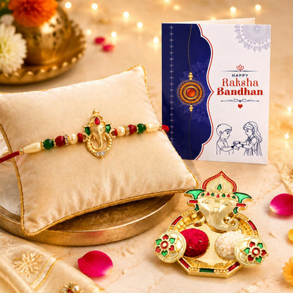 Ganesha Multicolor Rakhi for Brother & Bhaiya with Shri Ganesh Pooja | Pack of 5