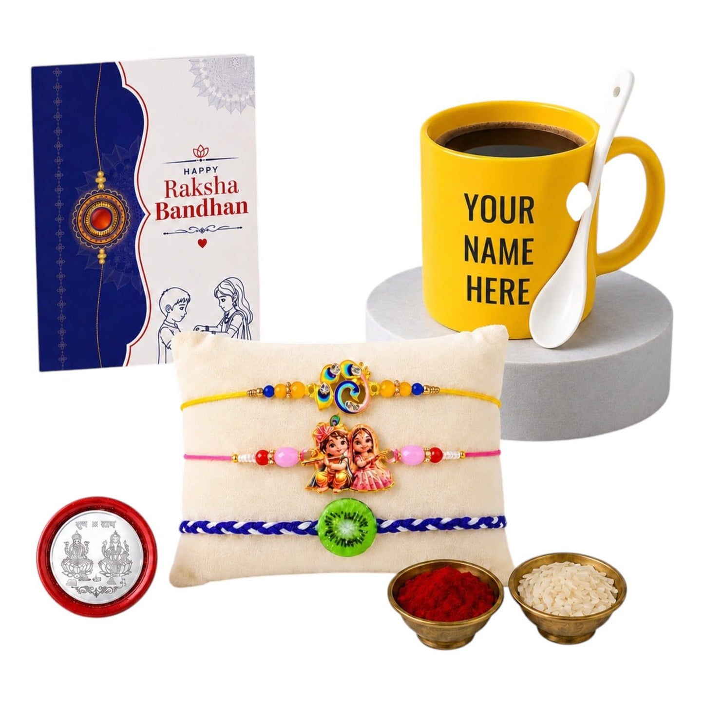 Krishna Radha, Kiwi, Bird Multicolor Rakhi for Brother with Customized Plastic