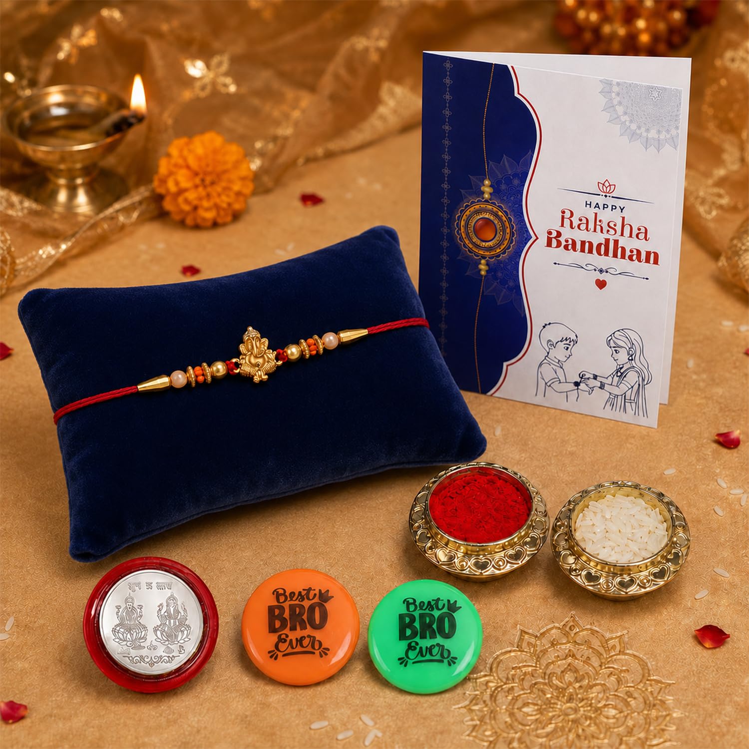 Rakhi Set for Brother (Set of 1) – Ganu Ji Stylish Rakhi Combo with Roli Chawal