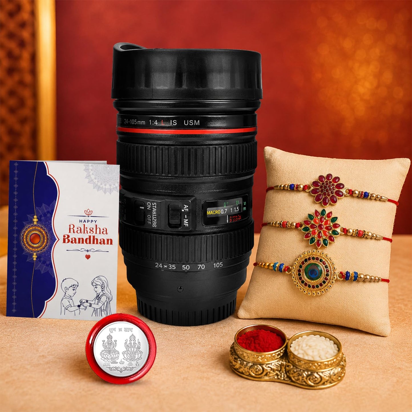 Flower Rakhi for Brother with Coffee Mug - Raksha Bandhan Gift Set, Pack of 7