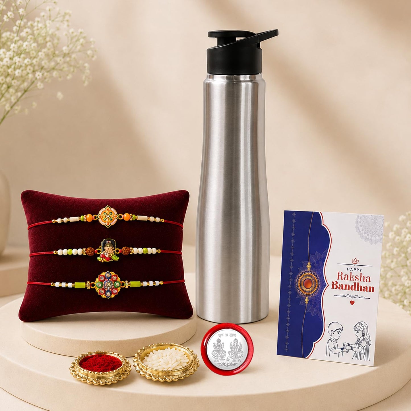Rakhi for Brother & Bhaiya with Water Bottle - Raksha Bandhan Gift Set, Pack of 7