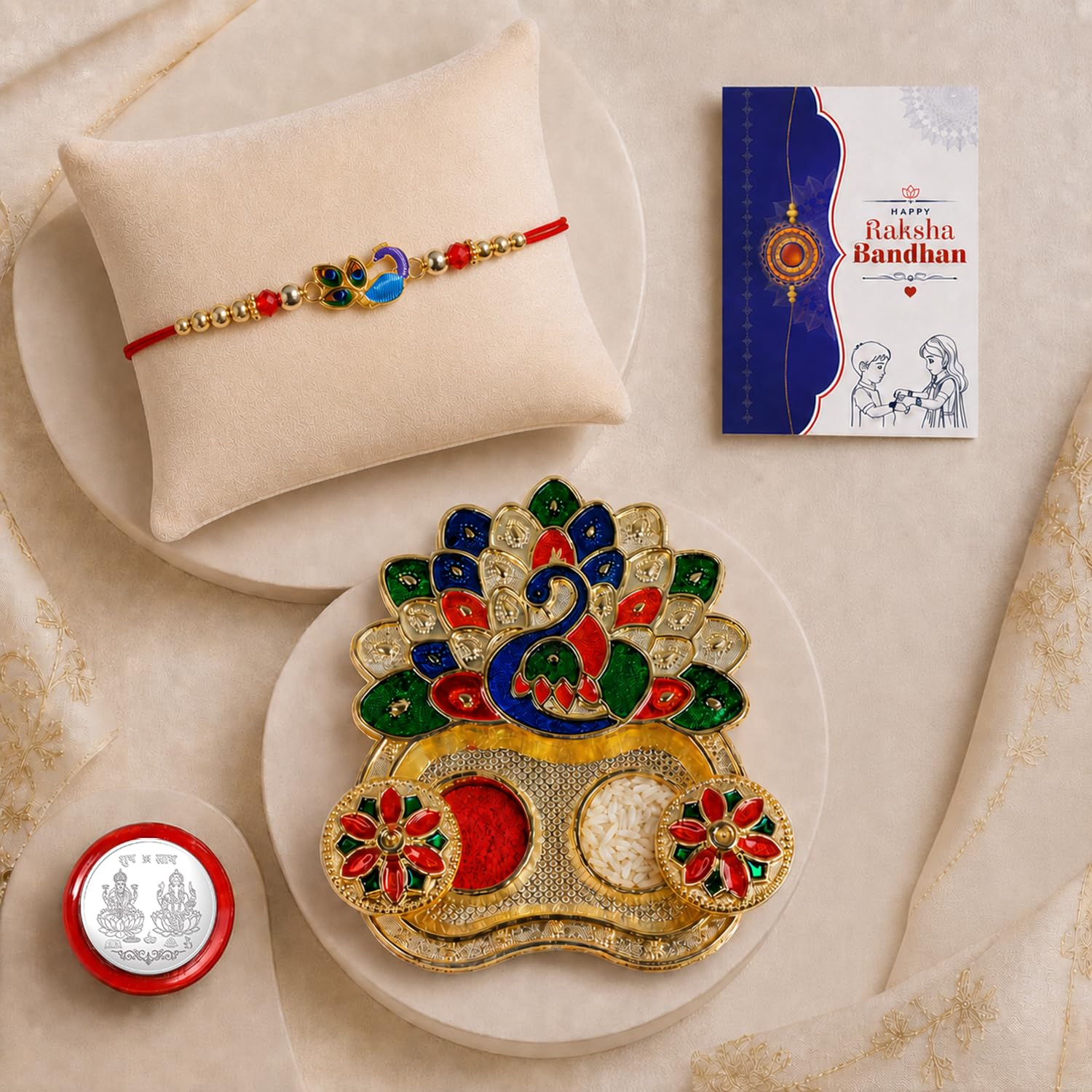 Peacock Multicolor Rakhi for Brother & Bhaiya with Peacock Shape | Pack of 5