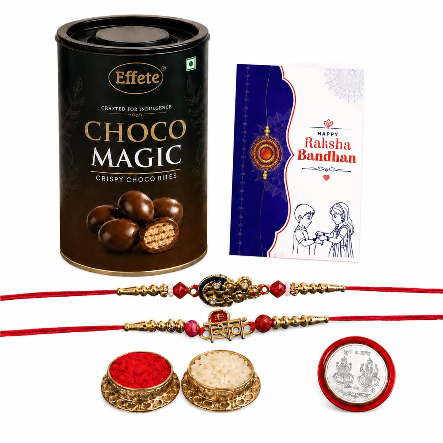 Floral Charm Rakhi for Brother with Chocolate Magic 96gm, Coin & Card, Pack of 6