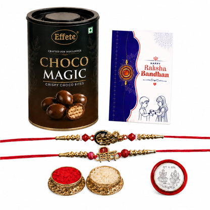 Floral Charm Rakhi for Brother with Chocolate Magic 96gm, Coin & Card, Pack of 6