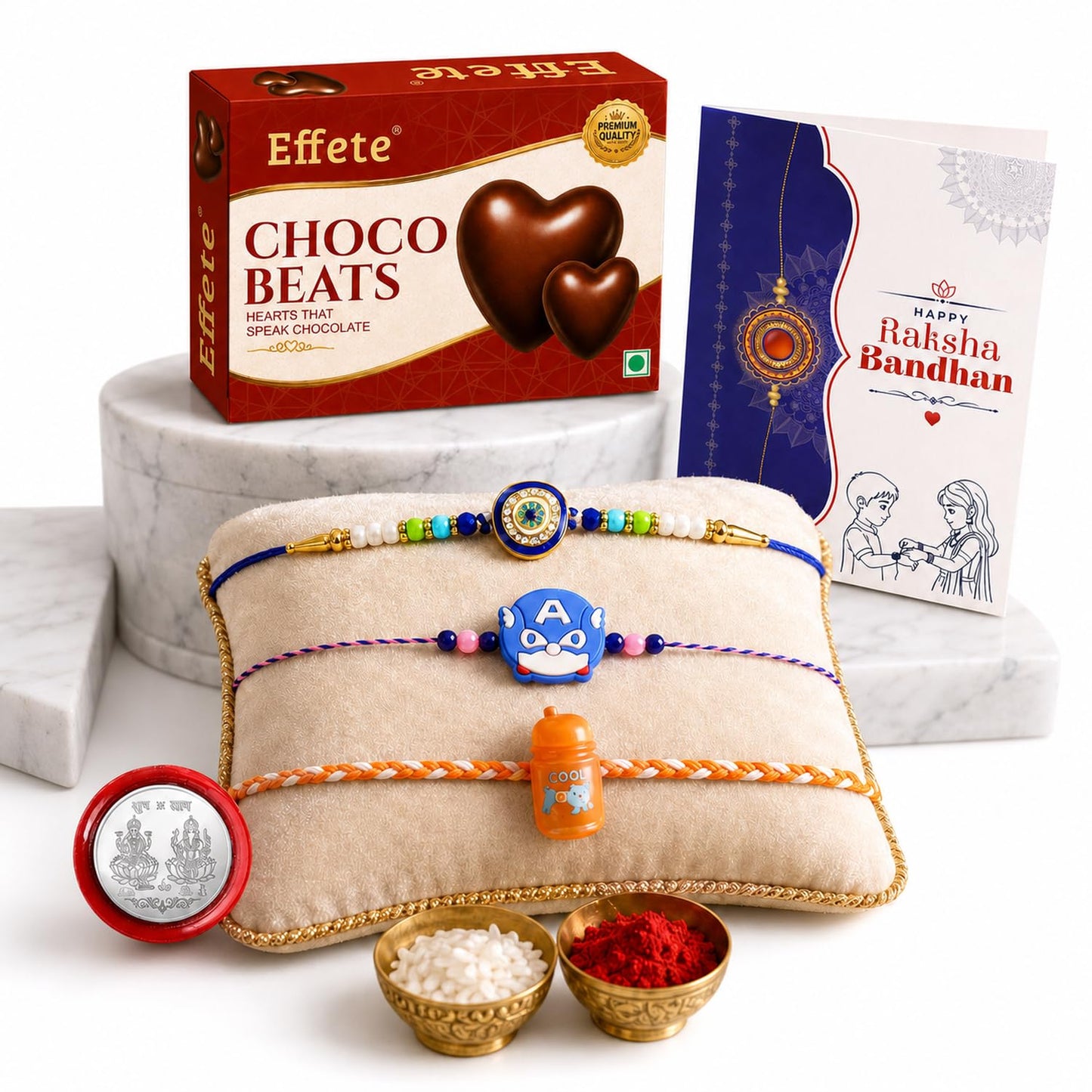 Rakhi with Chocolate for Brother (Set of 7), Raksha Bandhan Festival Celebrations Combo withKids & Evil Eye Rakhi 2
