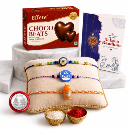 Rakhi with Chocolate for Brother (Set of 7), Raksha Bandhan Festival Celebrations Combo withKids & Evil Eye Rakhi 2