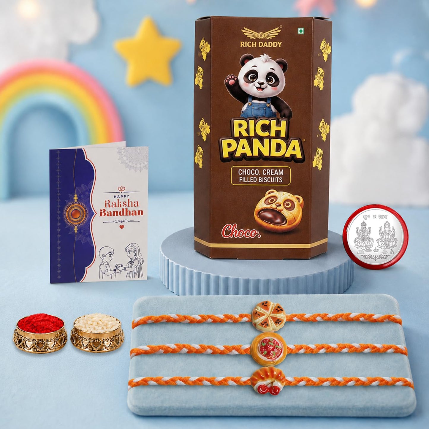 Rakhi for Brother with Cream Biscuit 60gm - Raksha Bandhan Gift Set, Pack of 7