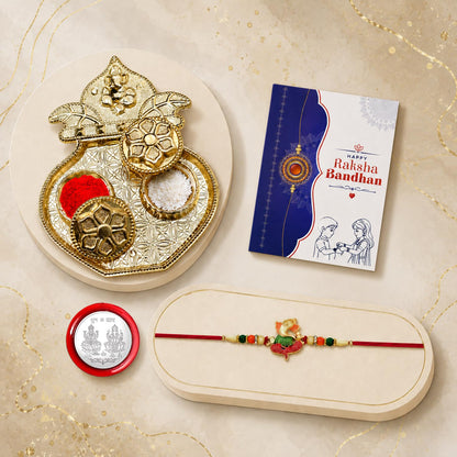 Flower Multicolor Rakhi for Brother & Bhaiya with Kalash Shape Pooja | Pack of 5