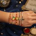 Handcrafted Gorgeous Rakhi for Brother with Roli Tikka & Greeting Card, Pack of 8