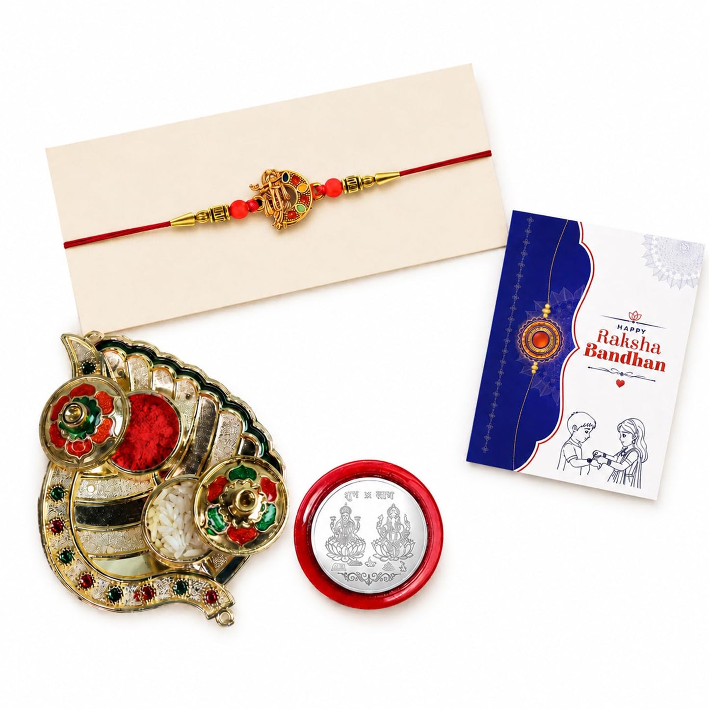 Krishna Multicolor Rakhi for Brother & Bhaiya with Leaf Shape Pooja | Pack of 5