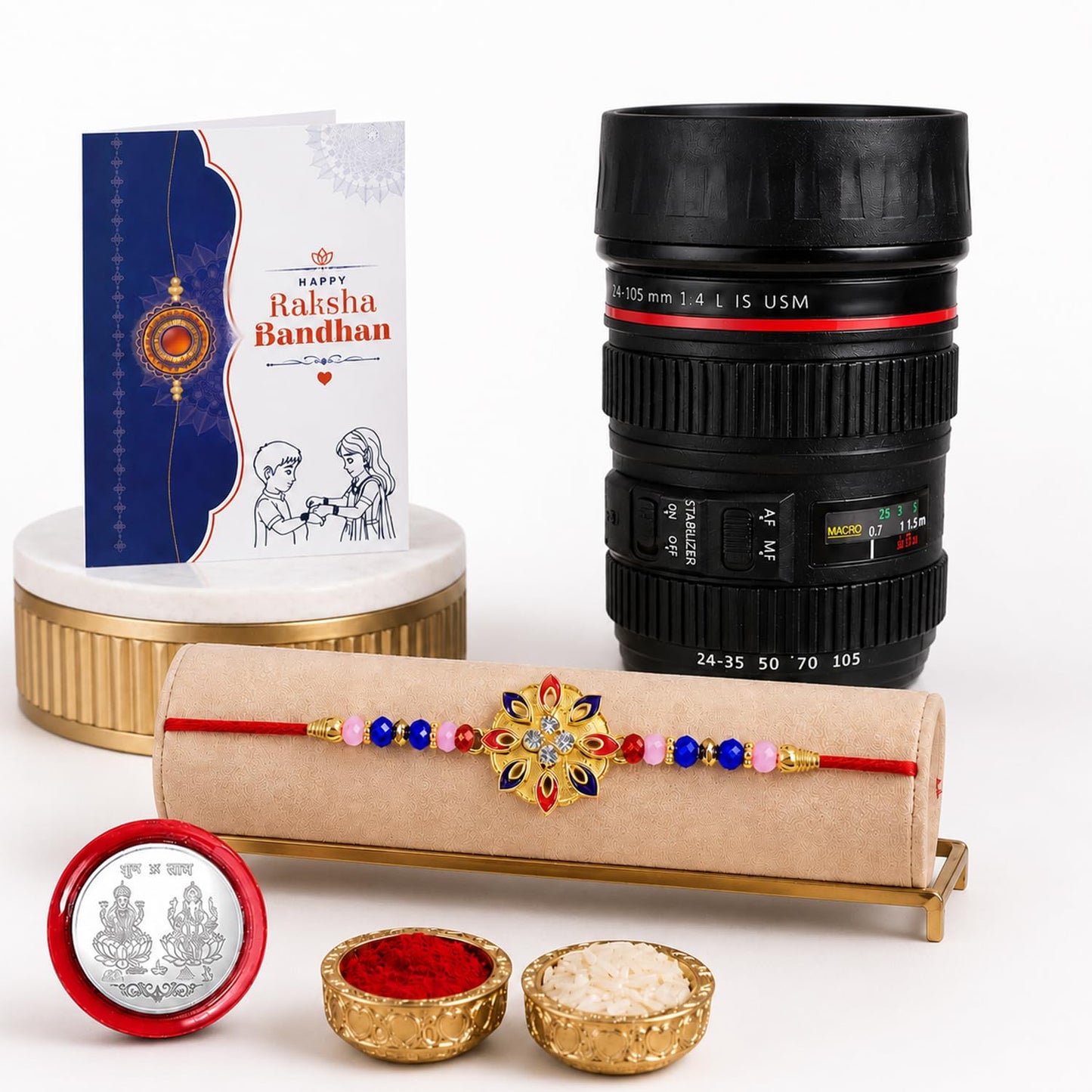 Round Flower Multicolor Rakhi for Brother & Bhaiya with Camera Lens | Pack of 5
