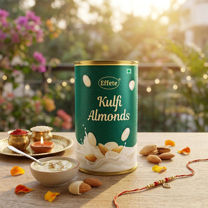 Peacock Rakhi for Brother with Kulfi Almonds 96gm, Roli Tikka & Card | Pack of 5