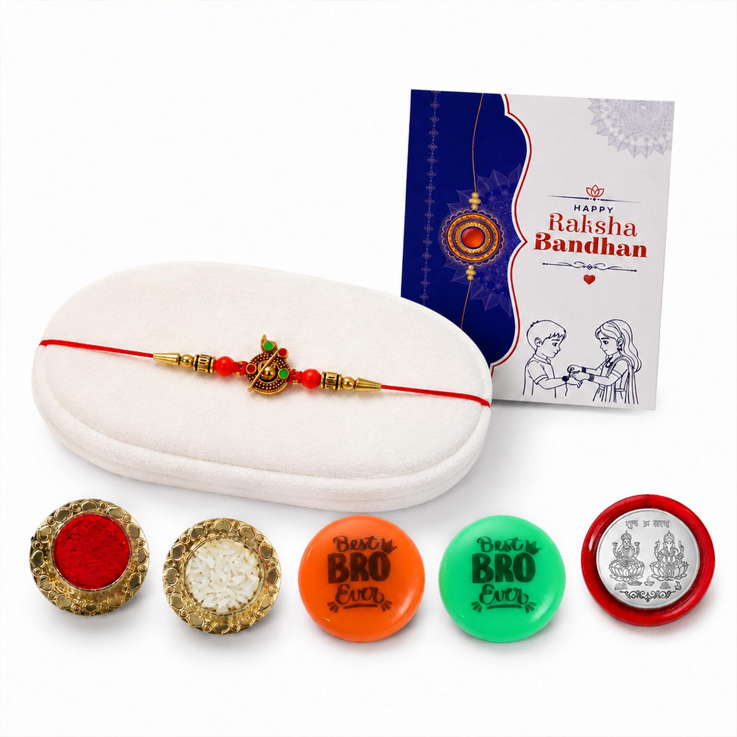 Rakhi Set for Brother (Set of 1) – Flute Design Rakhi Combo with Roli Chawal