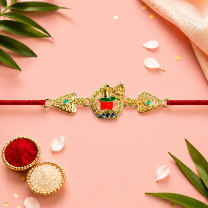 Ganesha charm Rakhi for Brother with Pistachio Wafer Rolls, Roli Tikka, Pack of 6