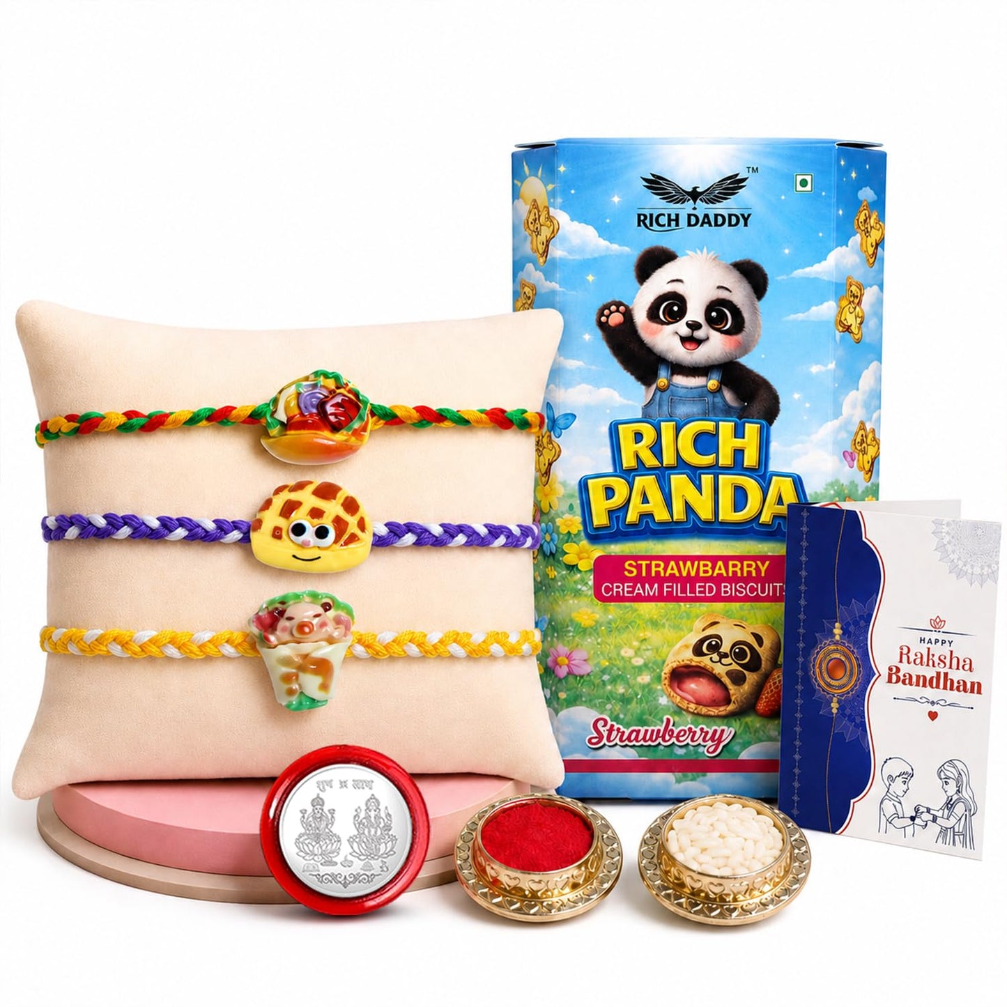 Sweet Rakhi for Brother with Biscuit 60gm - Raksha Bandhan Gift Set, Pack of 7