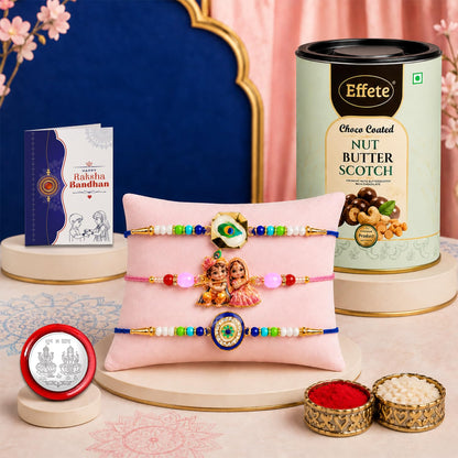 Peacock Rakhi Combo - Raksha Bandhan Gift with Choco Butterscotch 96gm, Pack of 7