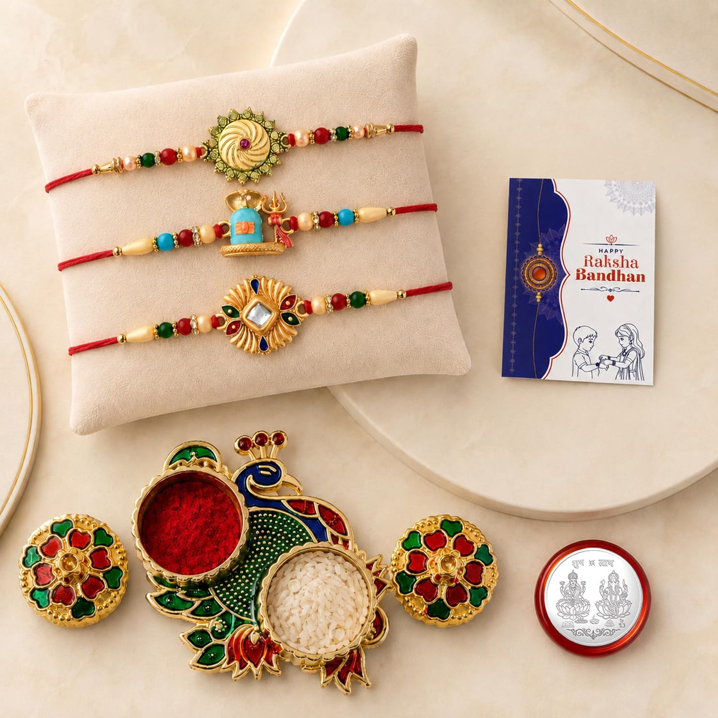 Round Shape, Ganesha, Kids Multicolor Rakhi for Brother & Bhaiya | Pack of 7