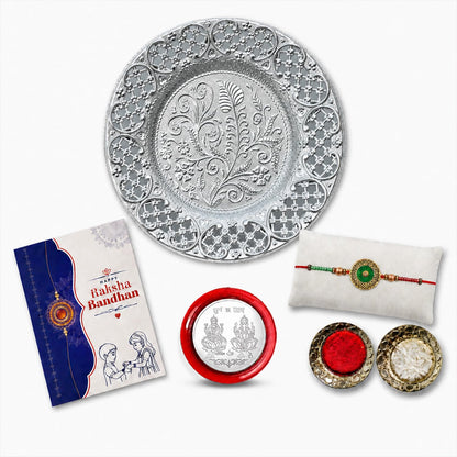 Round Multicolor Rakhi for Brother & Bhaiya with Pooja Thali - Raksha | Pack of 5