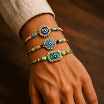 Designer Attractive Multicolor Evil Rakhi for Brother with Roli Tikka, Pack of 6