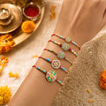 Designer Dazzling Rakhi for Brother with Roli Tikka, Pooja Coin & Card, Pack of 8