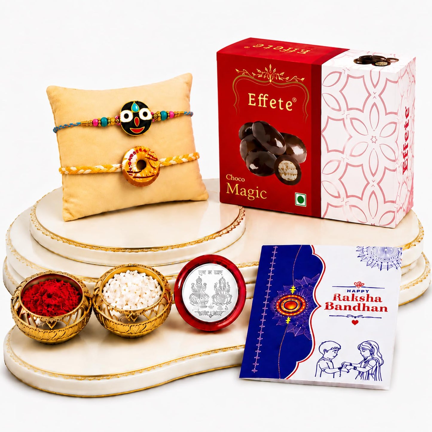Lord Jagannath Rakhi for Brother with Choco Magic 32gm, Coin & Card, Pack of 6