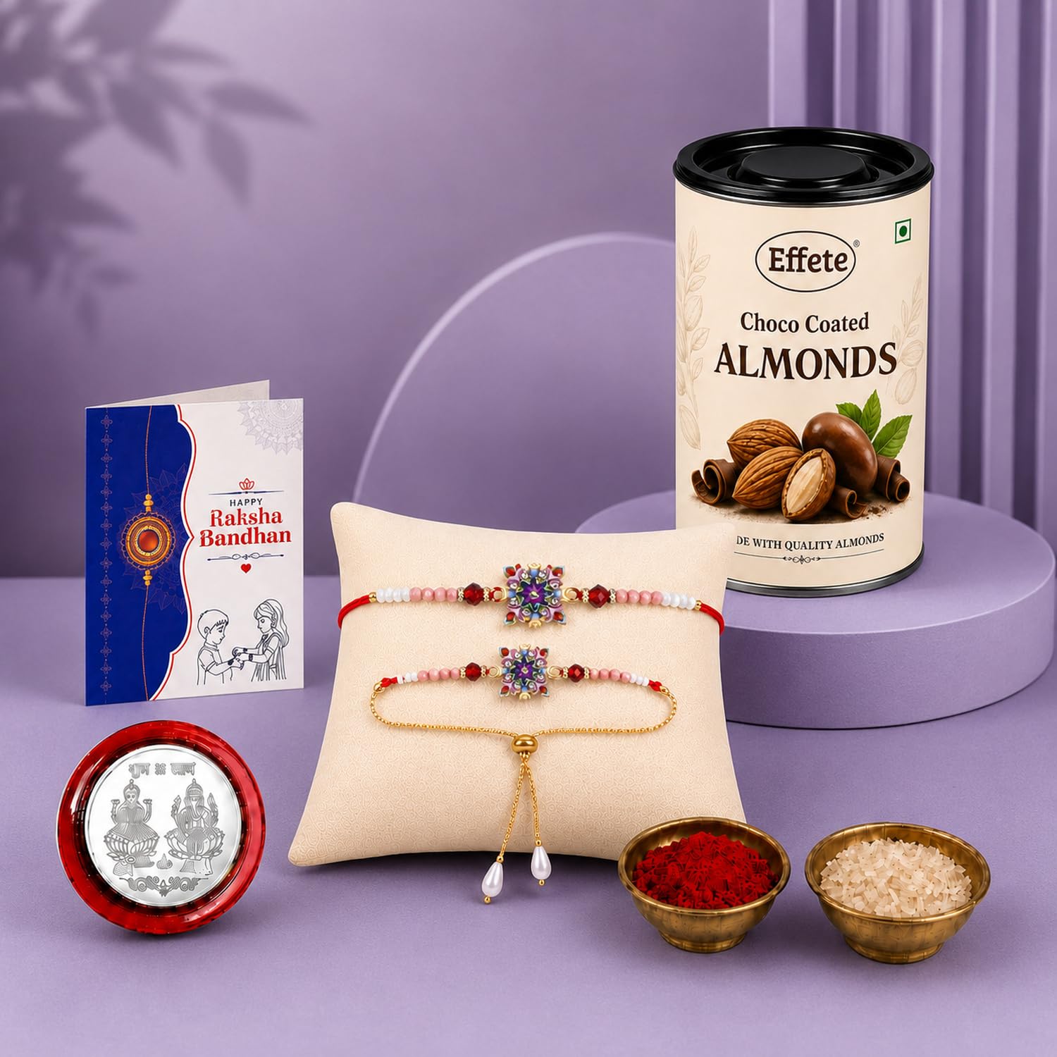 Rakhi for Brother with Chocolate Almonds 96gm - Raksha Bandhan Gift, Pack of 5