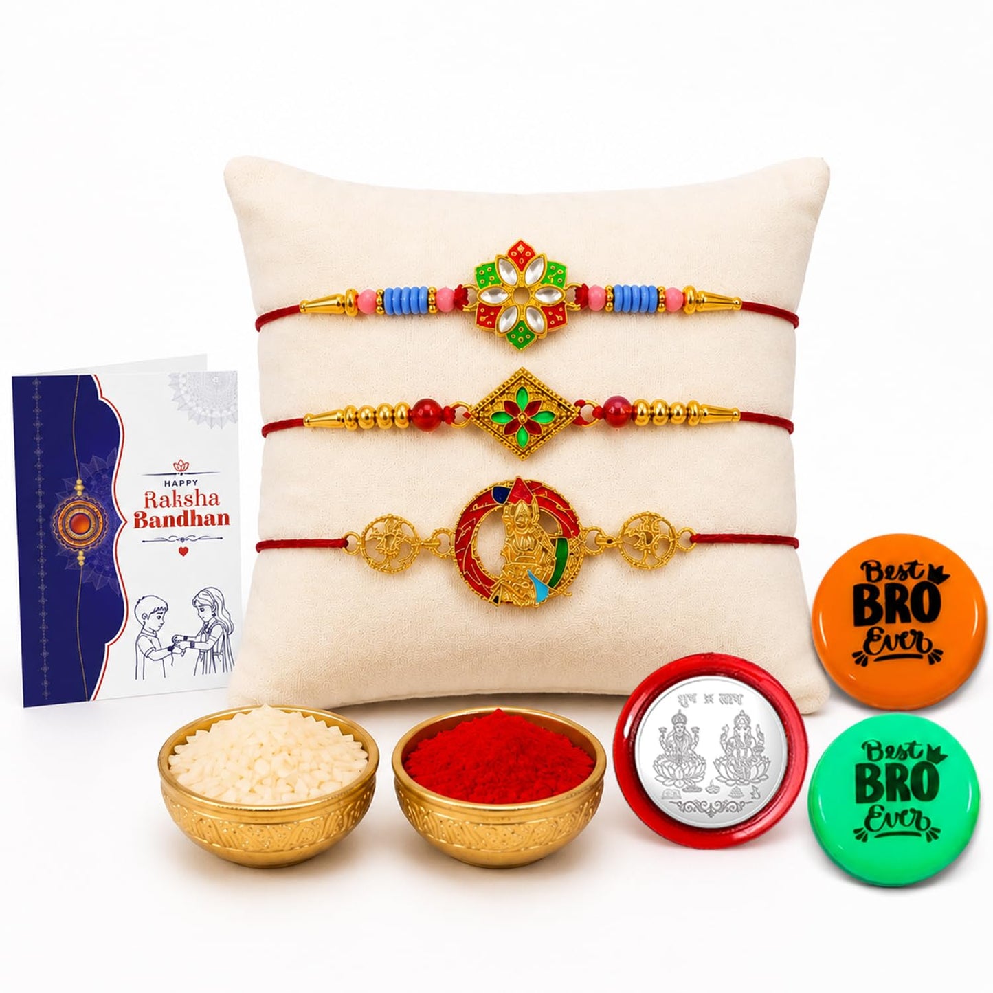 Rakhi with Fridge Magnet for Brother (Set of 8) – Floral, Rhombus Raksha Bandhan Gift
