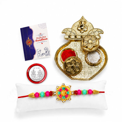 Floral Multicolor Rakhi for Brother & Bhaiya with Kalash Shape Pooja | Pack of 5