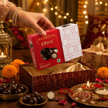 Peacock Rakhi for Brother with Chocolate Magic 32gm, Roli Tikka & Card, Pack of 5