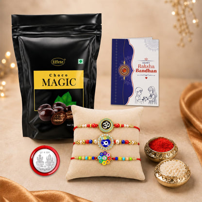 Flower Rakhi Combo - Raksha Bandhan Gift with Choco Magic Standy Pouch, Pack of 7