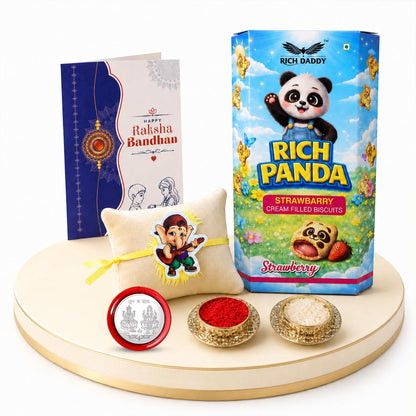 Kids Musical Ganesha Rakhi for Brother with Strawberry Biscuit 60gm, Pack of 5