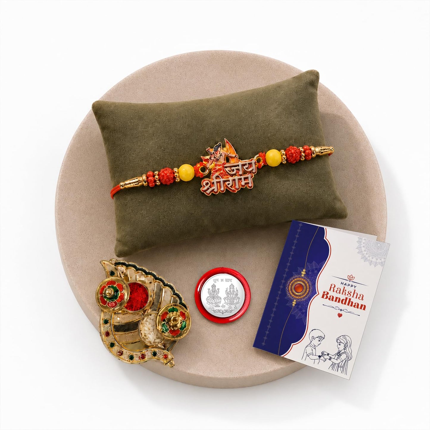 Shri Ram Multicolor Rakhi for Brother & Bhaiya with Leaf Shape Pooja | Pack of 5