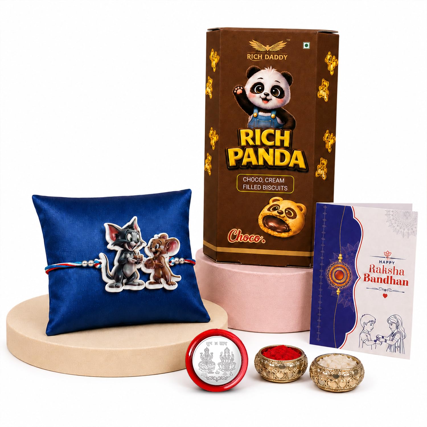 Kids Mouse with Cat Rakhi for Brother with Choco Cream Biscuit 60gm, Pack of 5