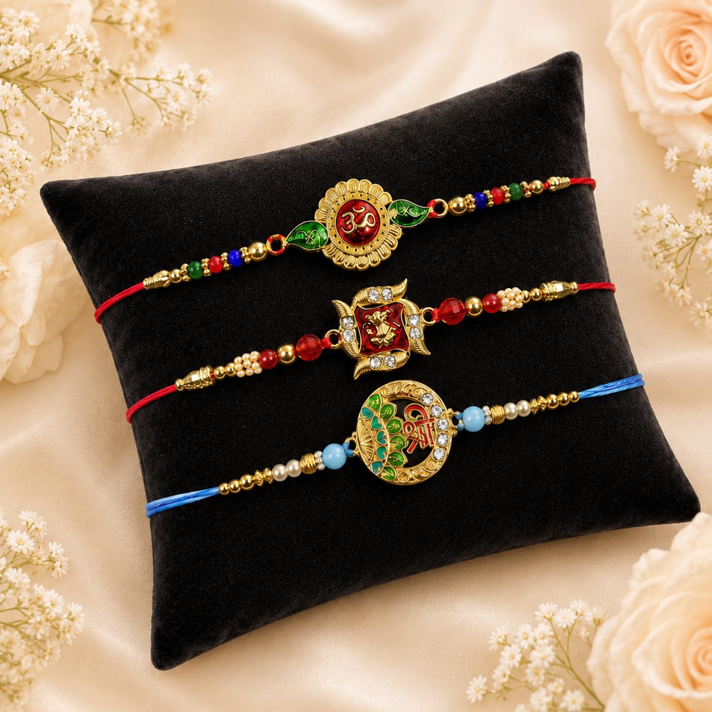 Om, Ganesha, Shree Symbol Multicolor Rakhi for Brother & Bhaiya | Pack of 7