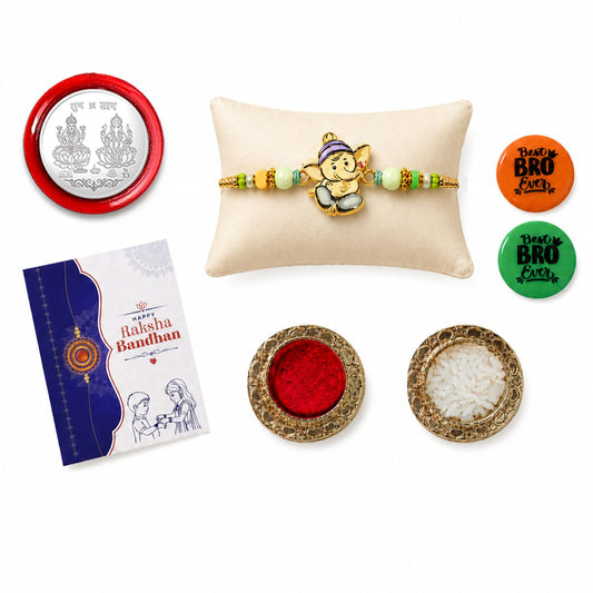 Ganesha Multicolor Rakhi for Brother & Bhaiya with Decorative Magnets | Pack of 5