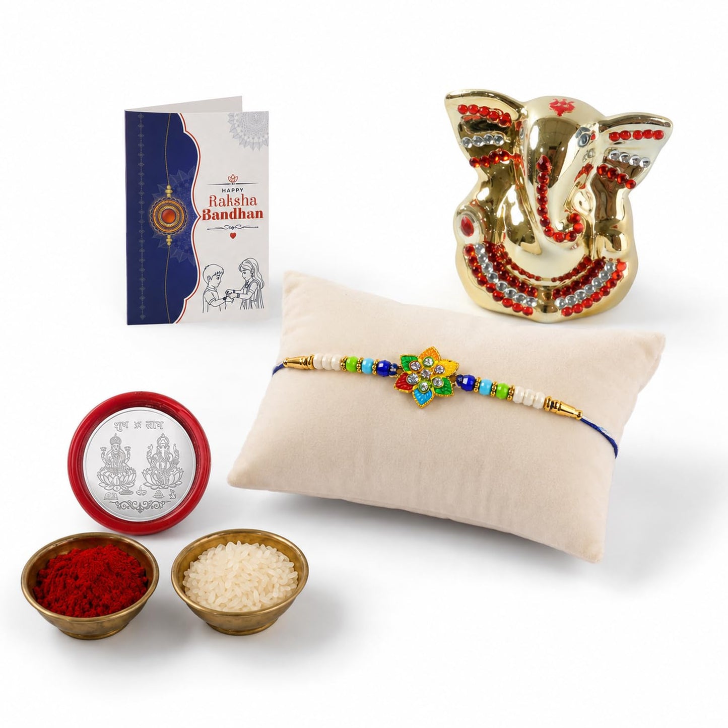 Flower Multicolor Rakhi for Brother & Bhaiya with Ganesh Idol | Pack of 5