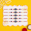 Designer Elegant Handcrafted Rakhi for Brother with Roli Tikka & Card, Pack of 5