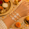 Designer Elegant Handcrafted Rakhi for Brother with Roli Tikka & Card, Pack of 3