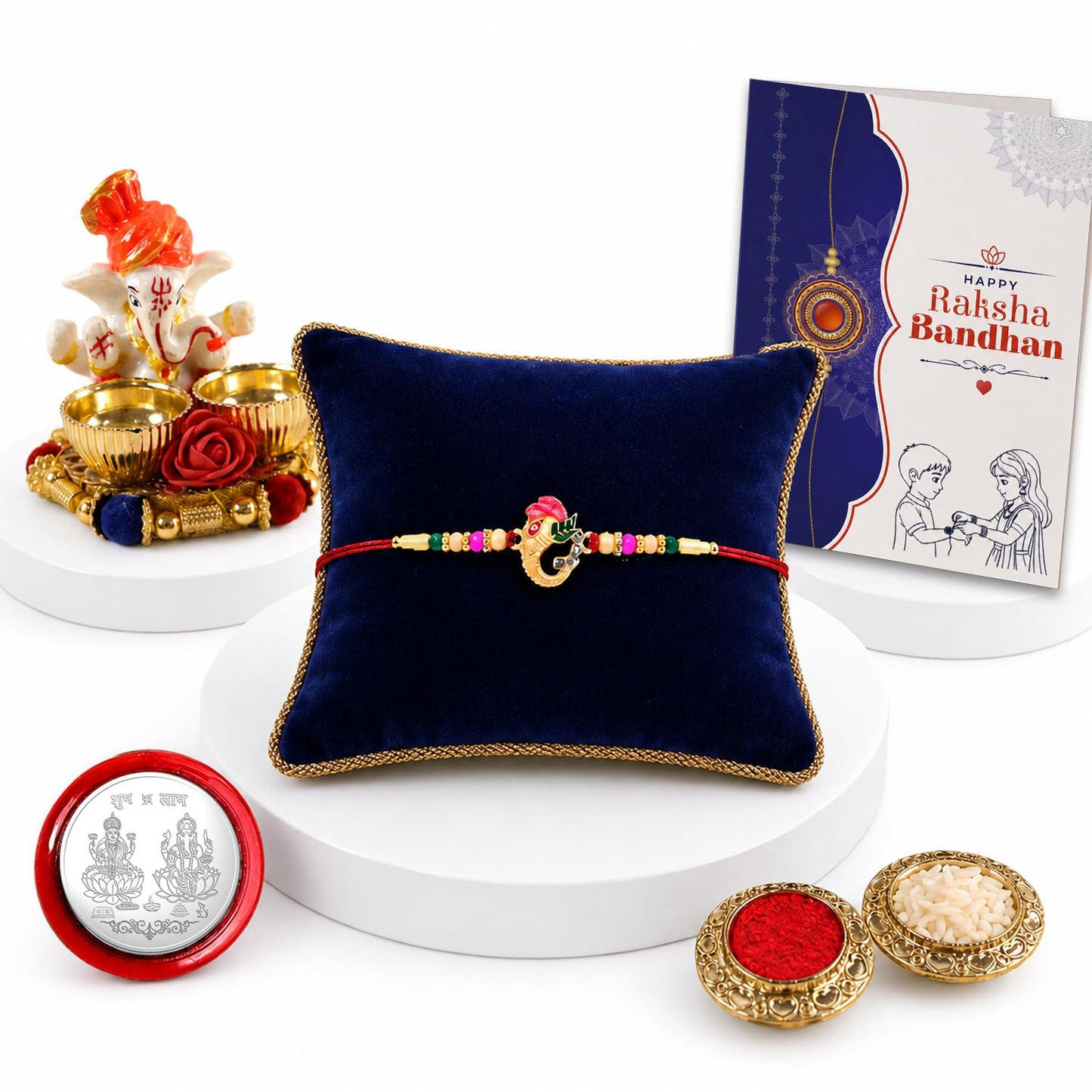 Designer Elegant Multicolor Ganesha Rakhi Combo for Brother Bhaiya | Pack of 5