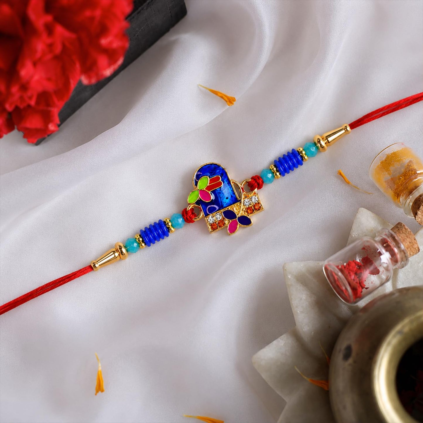 Shivling Rakhi for Brother with Choco Dryfruits 96gm, Coin & Card, Pack of 5