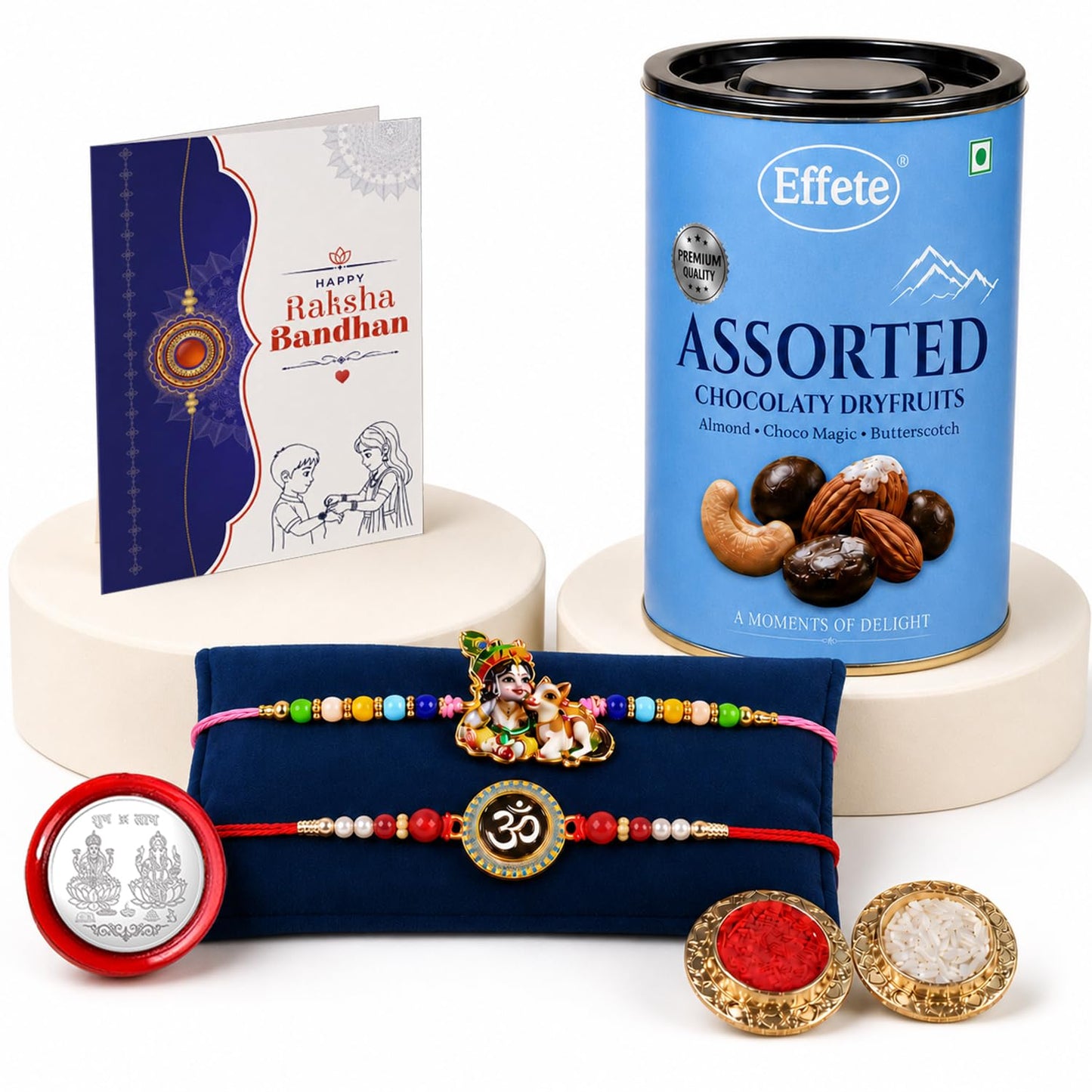 Krishna, Om Rakhi Combo - Raksha Bandhan Gift with Assorted Choco 96gm, Pack of 6