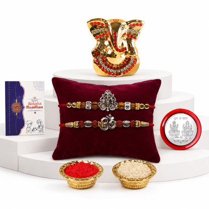 Designer Elegant Multicolor Ganesha & OM Rakhi Combo for Brother | Pack of 6