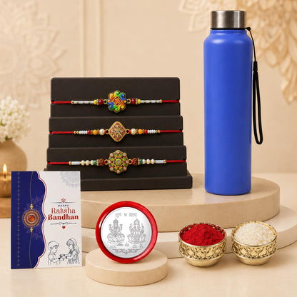 Rakhi for Brother with Water Bottle-1000ml - Rakshabandhan Gift Set, Pack of 7