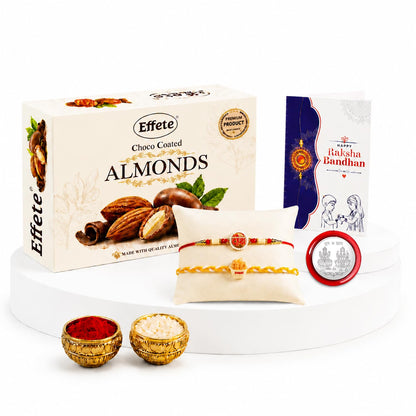 Rakhi with Chocolate for Brother (Set of 6) – Raksha Bandhan Festival Celebration Combo for Bro with Veera & Food Design Rakhi, Chocolate, Roli Chawal, Silver Color Pooja Coin & Greeting Card