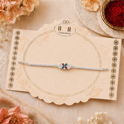 Silver Color Rakhi for Brother with Choco Almonds 32gm, Coin & Card, Pack of 5