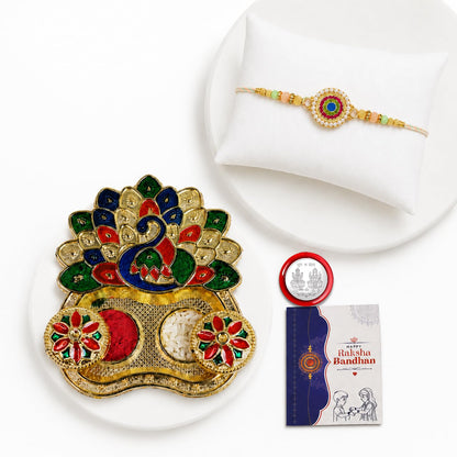 Round Floral Multicolor Rakhi for Brother & Bhaiya with Peacock Shape | Pack of 5