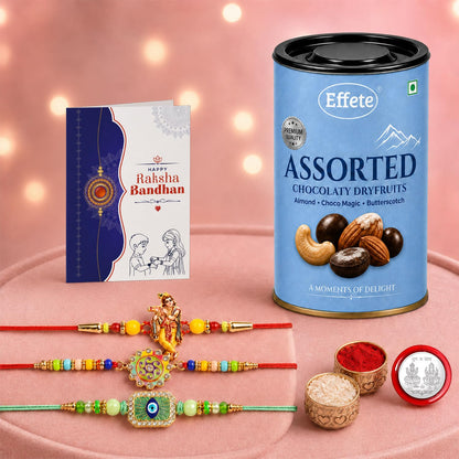 Krishna, Evil Eye Rakhi Combo - Raksha Bandhan Gift with Assorted Choco 96gm, Pack of 7
