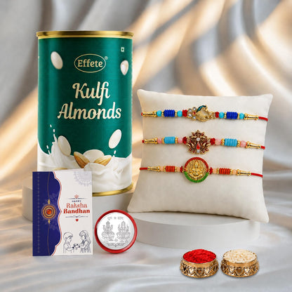 Rakhi for Brother with Kulfi Almonds 96gm - Raksha Bandhan Gift Set, Pack of 7