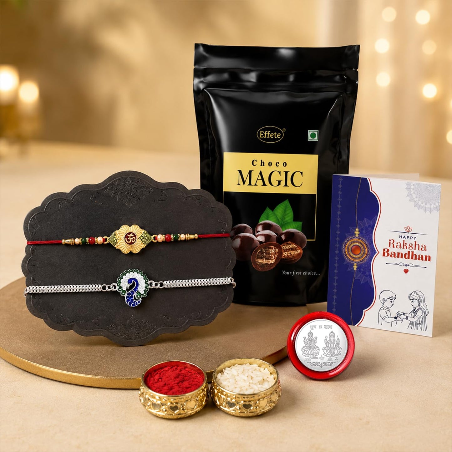 Rakhi for Brother with Chocolate Magic Pouch - Rakshabandhan Gift Set, Pack of 6