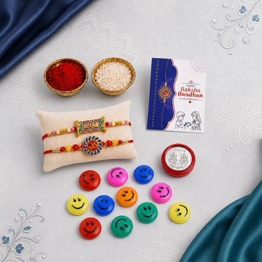 Bhai, Om Multicolor Rakhi – 12pc Decorative Magnets Gift Combo for Bhai (Pack of 6) For Raksha Bandhan